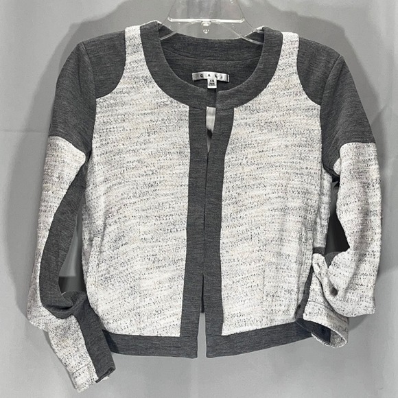 CAbi Tops - Cabi Cardigan Short Jacket Gray White Tweed Textured Cabi Womens XS Knit